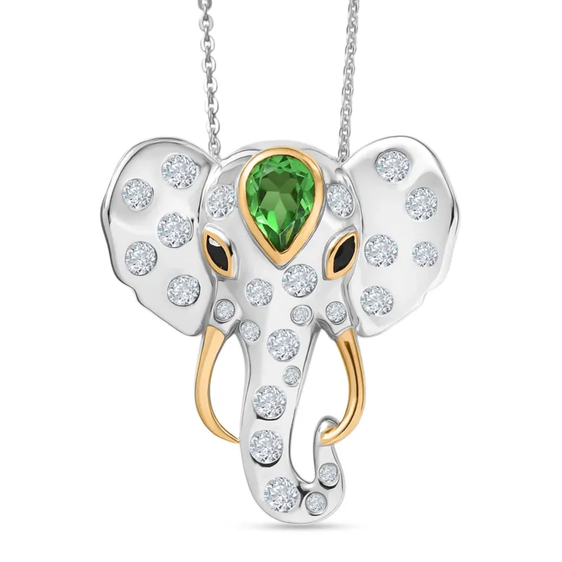 GP - Chartreuse Quarz, Weißer Zirkon Schmuckset ca. 50 cm 925 Silber rhodiniert, 925 Silber Rhodiniert und 750 Gelbgold Vermeil ca. 2.66 ct