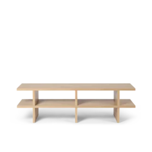 Kona Bench in natural oak veneer with open shelf below the seat