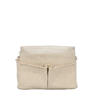 Hokan Textile Storage in natural, rectangular fabric basket with frayed outer pockets