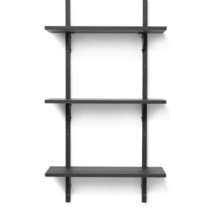 Sector Shelf triple narrow wall shelf in black ash with black brass brackets