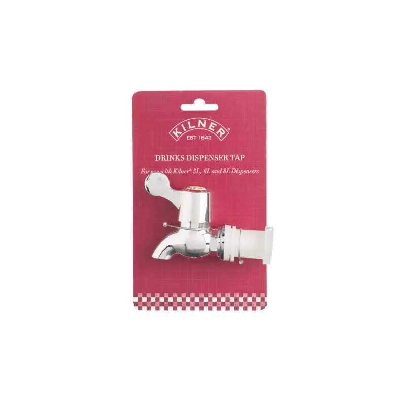 KILNER gray beverage dispenser tap with metal handle, designed for easy pouring and secure closure.