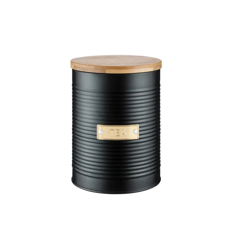 TYPHOON Vorratsbehälter in schwarz mit Karbons-Design, ideal for storing dry foods or pantry essentials.