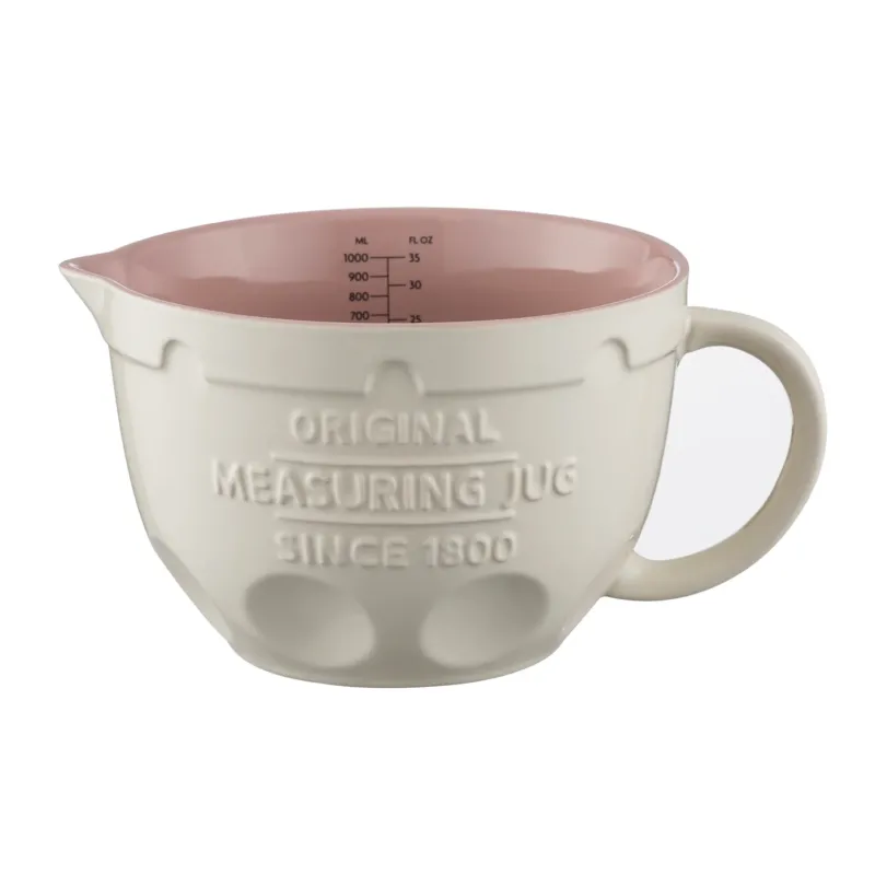 White Mason Cash 1L Messkrug ceramic jug with handle, ideal for kitchen or table use.