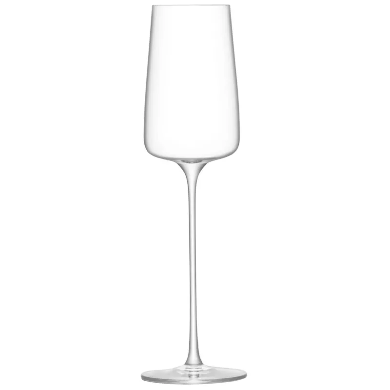 Set of four clear LSA Metropolitan champagne flutes with 230ml capacity, elegant and perfect for celebrations.