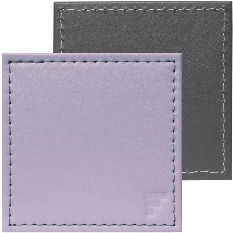 Set of four Freeform Untersetzer in lilac and gray, ceramic coasters with modern design for protecting surfaces.