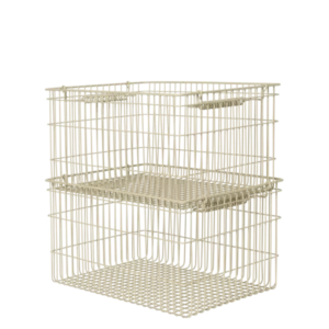 Cala Stackable Baskets in cashmere, set of 2 stacked wire baskets with spiral handles