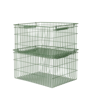 Cala Stackable Baskets in verdant green, two wire mesh baskets stacked with spiral handles