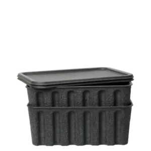 Paper Pulp Box set of 2 in charcoal, ribbed lidded boxes stacked