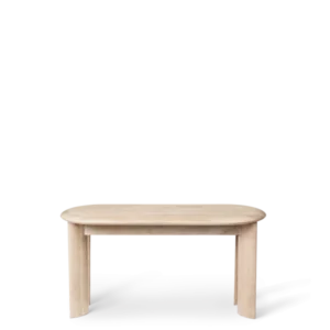 Bevel Bench in white stained oak with rounded top and broad flat legs