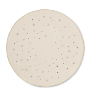 Star Christmas Tree Blanket in sand with black star print, seen from above