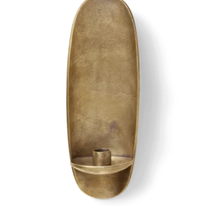 Agapé Wall Candle Holder in brass finish, oval wall plate with taper candle socket