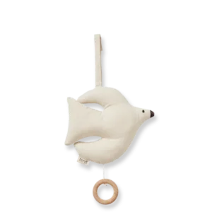 Swif Bird Music Mobile in undyed, padded bird with hanging loop and ring pull