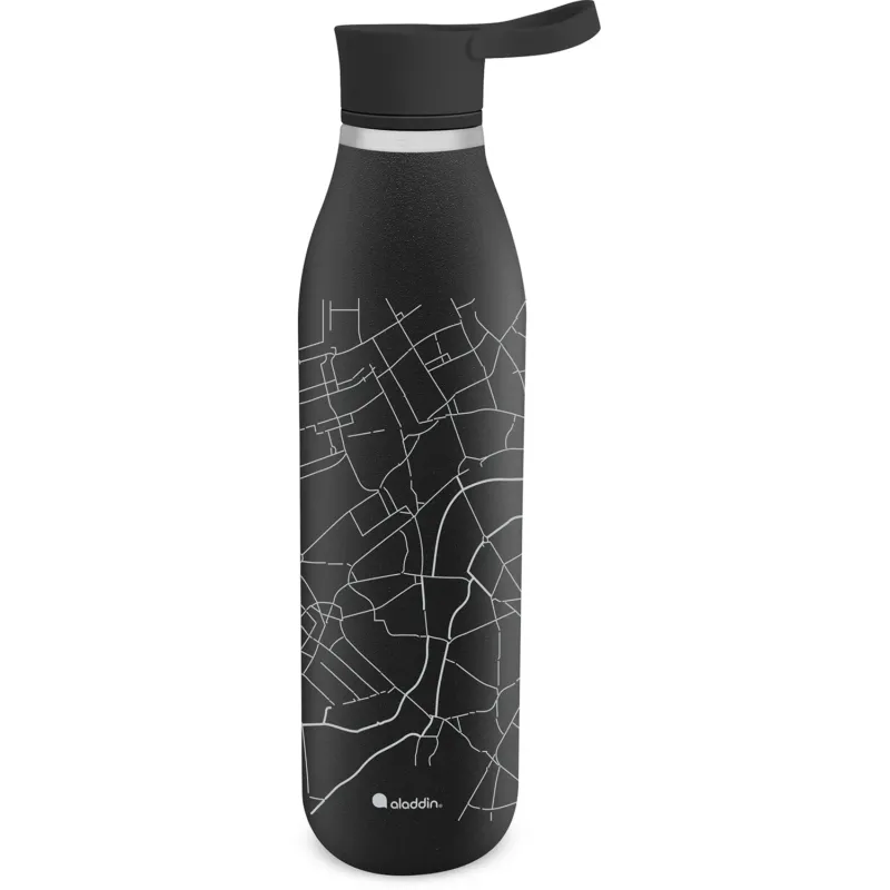 Black ALADDIN City Loop insulated bottle with 600ml capacity, featuring a sleek design for keeping beverages hot or cold.