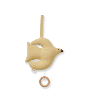 Swif Bird Music Mobile in Silver Fern with hanging loop and wooden pull ring