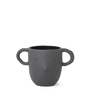 Mus Plant Pot in dark grey, large, with ear-shaped handles and a pointed nose
