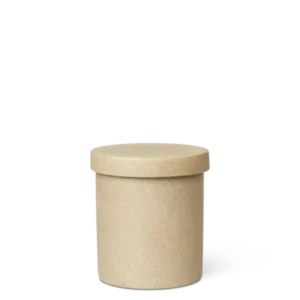 Bon Large Container in sand, cylindrical porcelain jar with lid