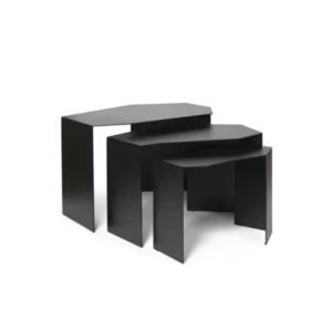 Shard Cluster Tables in black, set of 3 nesting tables with angular tops