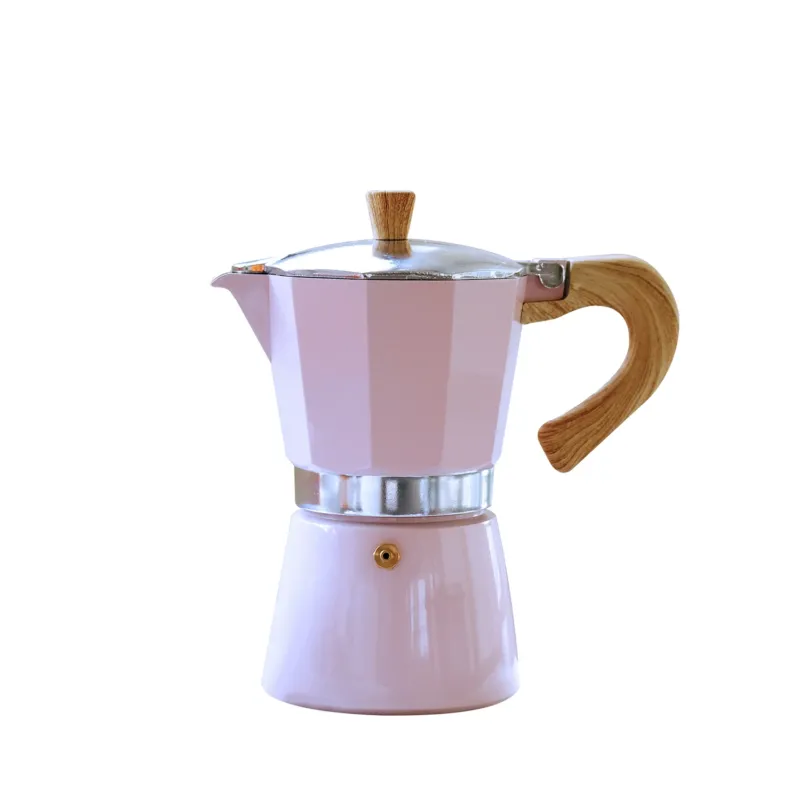 Pink GNALI & ZANI Venezia espresso maker, stainless steel stovetop coffee pot with a classic design.