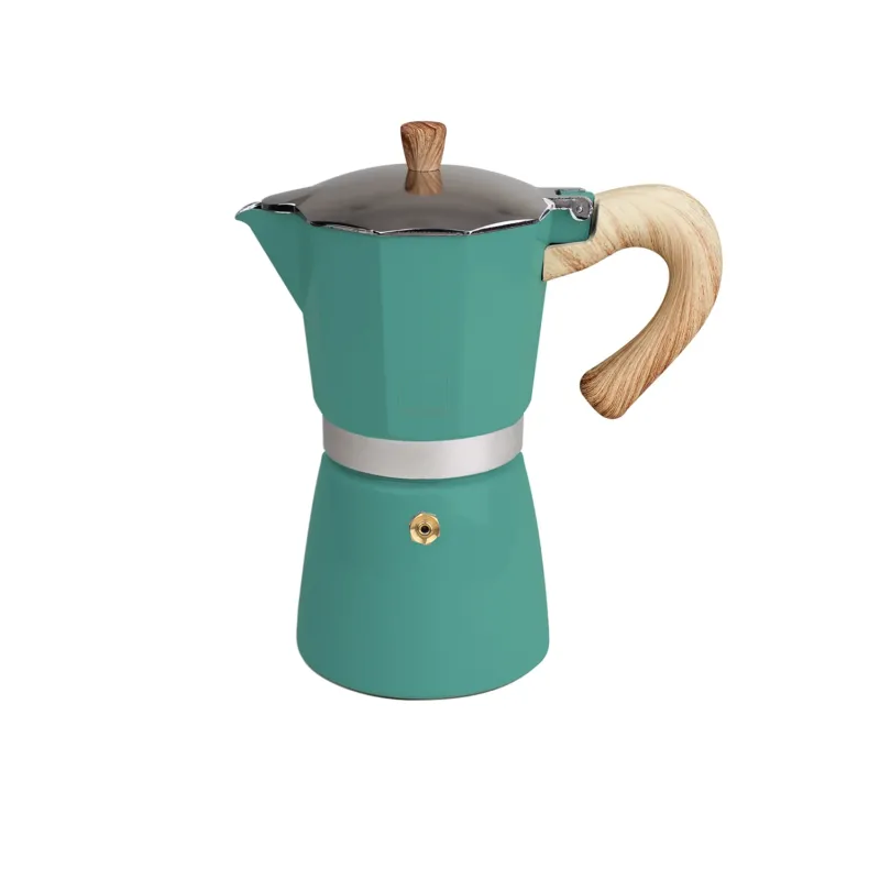 GNALI & ZANI Venezia petrol espresso maker, classic stovetop espresso pot with metal handle and polished finish.