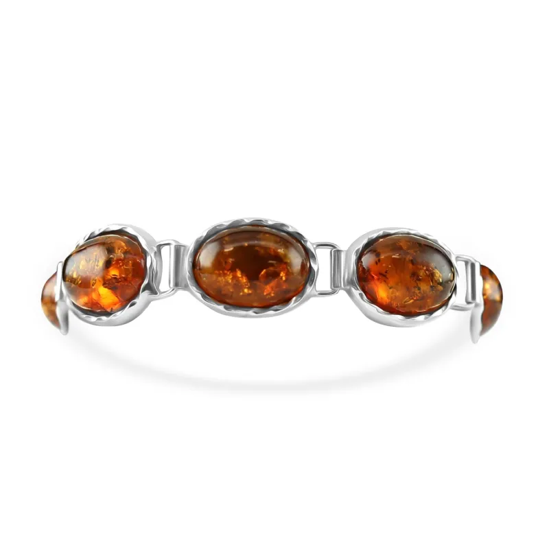 AA Natürliches Bernstein Armband, ca. 19 cm 925 Silber Sandgestrahlt