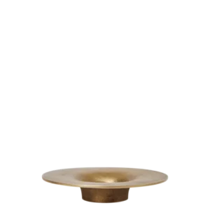 Soothe Block Candle Holder in brass finish, wide dish on a footed base