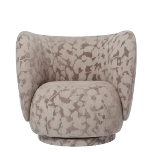 Rico Swivel Lounge Chair in Cilla taupe with abstract floral jacquard