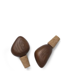 Cairn Wine Stoppers in dark brown, set of two with cork plugs, seen from above