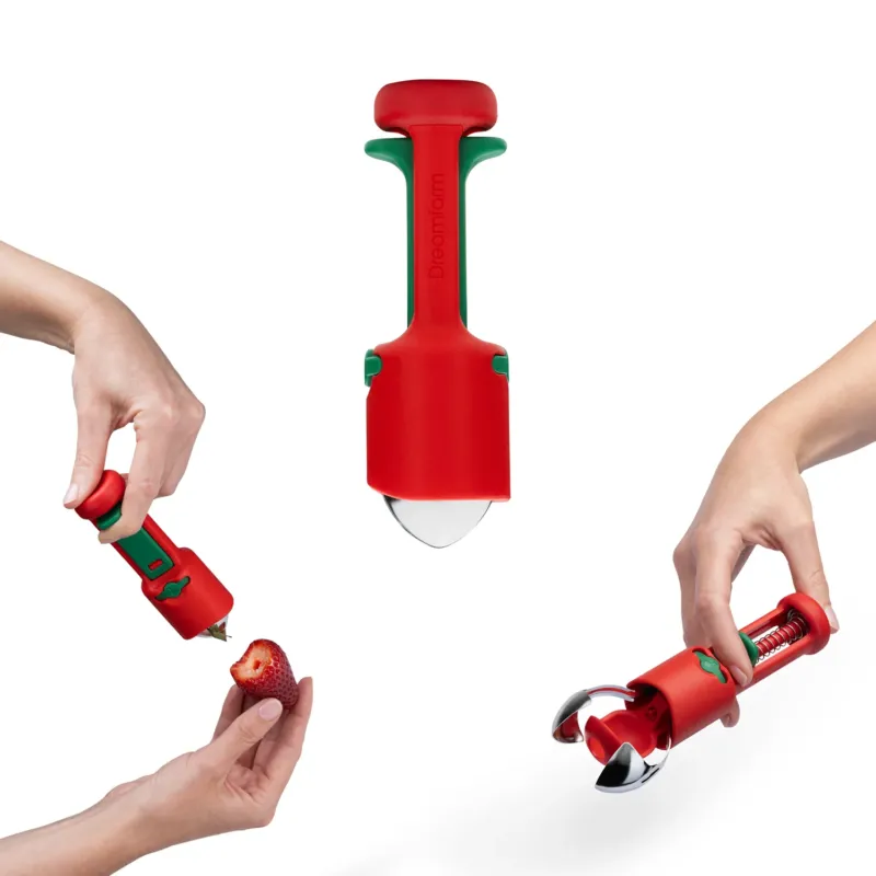 DREAMFARM fruit pitter, red, 12.5 cm, stainless steel fruit and seed remover for easy stone extraction.
