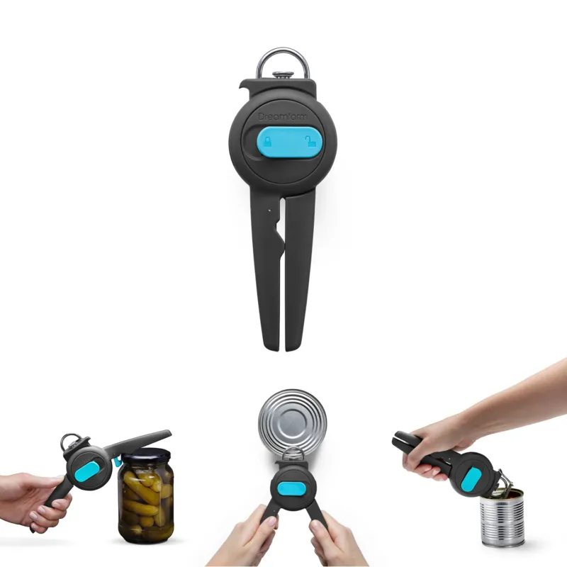 DREAMFARM black can opener, 19.5 cm, with ergonomic handle and rotating cutting wheel for easy can opening.
