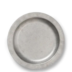Tumbled Plate in stainless steel, seen from above