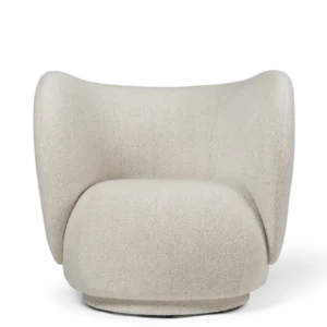 Rico Lounge Chair in off-white/sand soft bouclé with curved wing back