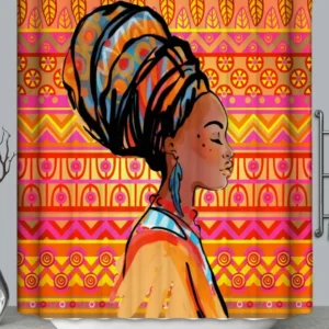 African Woman Shower Curtain with Bright Colored Pattern
