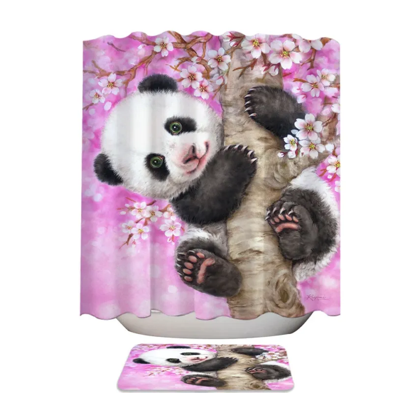 Art Painted Design Cherry Blossom Panda Shower Curtain