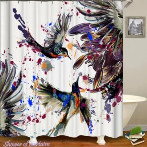 Art Shower Curtain of Dark Painting Hummingbird Shower Curtain