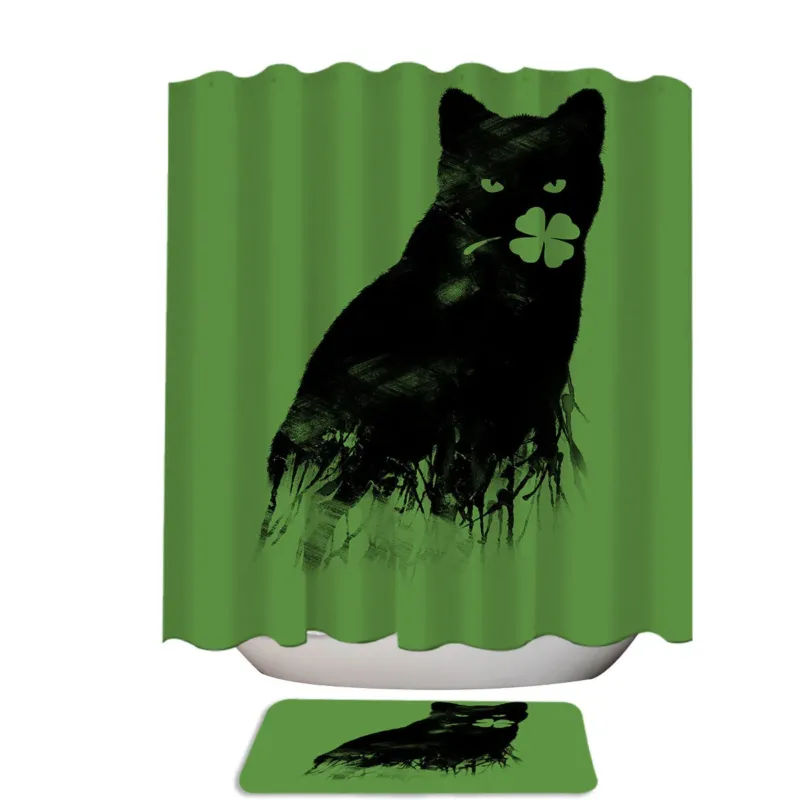 Artistic Ambivalence Cat and Clover Shower Curtain