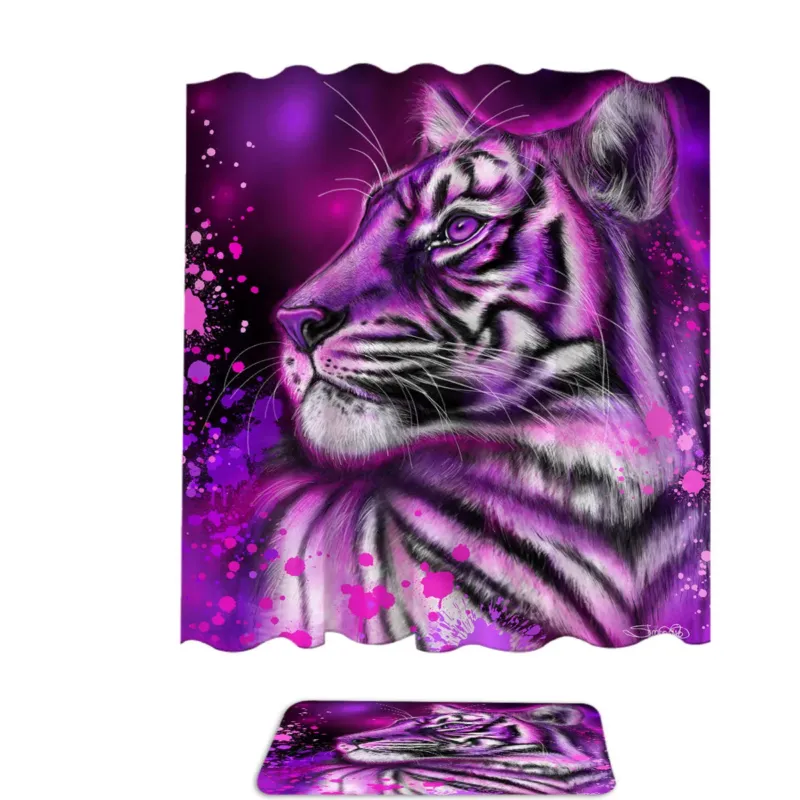 Artwork Neon Purple Pink Tiger Shower Curtains