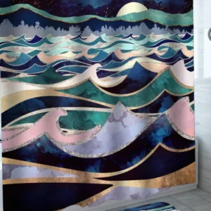 Artwork Shower Curtains with Moonlight Wavy Ocean