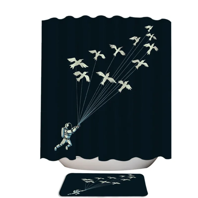 Astronaut Flying with Birds Shower Curtain