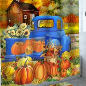 Autumn Farm Pumpkin Sunflowers and Farmhouse Shower Curtain