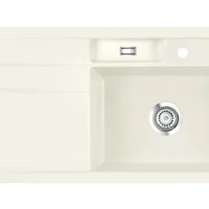 SYSTEMCERAM Einbauspüle Bela 100 F Be. Re. Jasmin 19 inkl. Excenterbetätigung, für 60 cm Schrankbreite, Spüle zum flächenbündigen Einbau, inkl. 4 x Eckradien R 10 Auflage Becken rechts 55200219