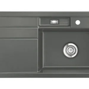 SYSTEMCERAM Einbauspüle Bela 100 F Be. Re. Lava 80 inkl. Excenterbetätigung, für 60 cm Schrankbreite, Spüle zum flächenbündigen Einbau, inkl. 4 x Eckradien R 10 Auflage Becken rechts 55200280