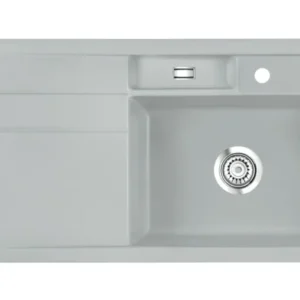 SYSTEMCERAM Einbauspüle Bela 100 F Be. Re. Titan 78 inkl. Handbetätigung, für 60 cm Schrankbreite, Spüle zum flächenbündigen Einbau, inkl. 4 x Eckradien R 10 Auflage Becken rechts 55200178