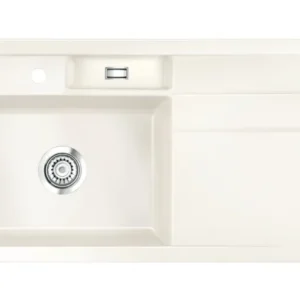 SYSTEMCERAM Einbauspüle Bela 100 Be. Li. Magnolie 10 inkl. Handbetätigung, für 60 cm Schrankbreite, Einbauspüle Auflage Becken links 50210110
