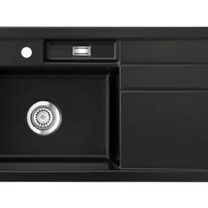 SYSTEMCERAM Einbauspüle Bela 100 F Be. Li Nigra 87 inkl. Handbetätigung, für 60 cm Schrankbreite, Spüle zum flächenbündigen Einbau, inkl. 4 x Eckradien R 10 Auflage Becken links 55210187