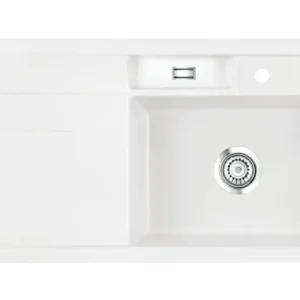 SYSTEMCERAM Einbauspüle Bela 100 Be. Re. Polar 13 inkl. Excenterbetätigung, für 60 cm Schrankbreite, Einbauspüle Auflage Becken rechts 50200213