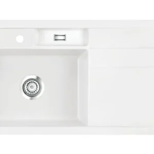 SYSTEMCERAM Einbauspüle Bela 100 Be. Li. Polar 13 inkl. Handbetätigung, für 60 cm Schrankbreite, Einbauspüle Auflage Becken links 50210113