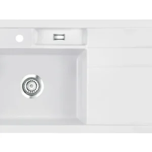 SYSTEMCERAM Einbauspüle Bela 100 Be. Li. Satin 20 inkl. Excenterbetätigung, für 60 cm Schrankbreite, Einbauspüle Auflage Becken links 50210220