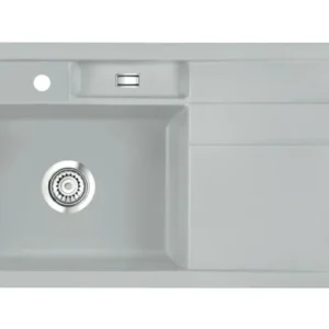 SYSTEMCERAM Einbauspüle Bela 100 F Be. Li Titan 78 inkl. Excenterbetätigung, für 60 cm Schrankbreite, Spüle zum flächenbündigen Einbau, inkl. 4 x Eckradien R 10 Auflage Becken links 55210278