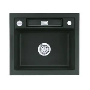 SYSTEMCERAM Einbauspüle Bela 57 F Eibe 56 inkl. Handbetätigung, für 60 cm Schrankbreite, Spüle zum flächenbündigen Einbau, inkl. 4 x Eckradien R 10 Auflage keine Beckenlage 55160156