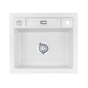 SYSTEMCERAM Einbauspüle Bela 57 F Satin 20 inkl. Excenterbetätigung, für 60 cm Schrankbreite, Spüle zum flächenbündigen Einbau, inkl. 4 x Eckradien R 10 Auflage keine Beckenlage 55160220